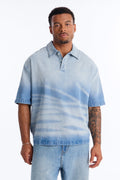 Boxy Faded Wave Denim Polo - Light Blue Wash