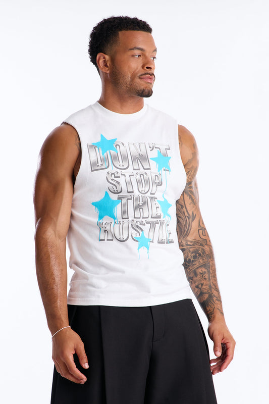 Don't Stop The Hustle Muscle Tee - White