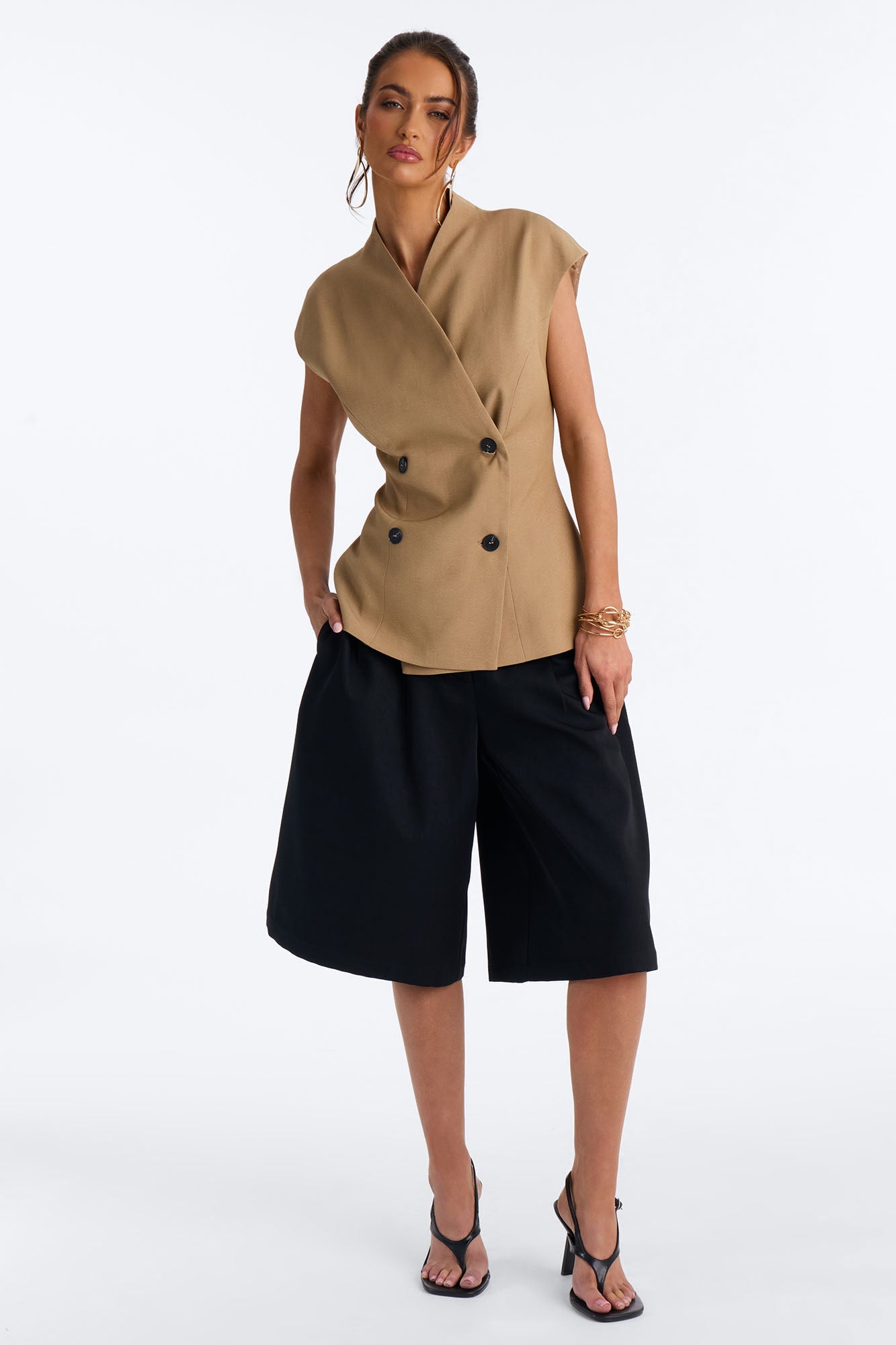 Diana Cap Sleeve Double Breasted Blazer - Caffe