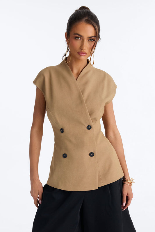 Diana Cap Sleeve Double Breasted Blazer - Caffe