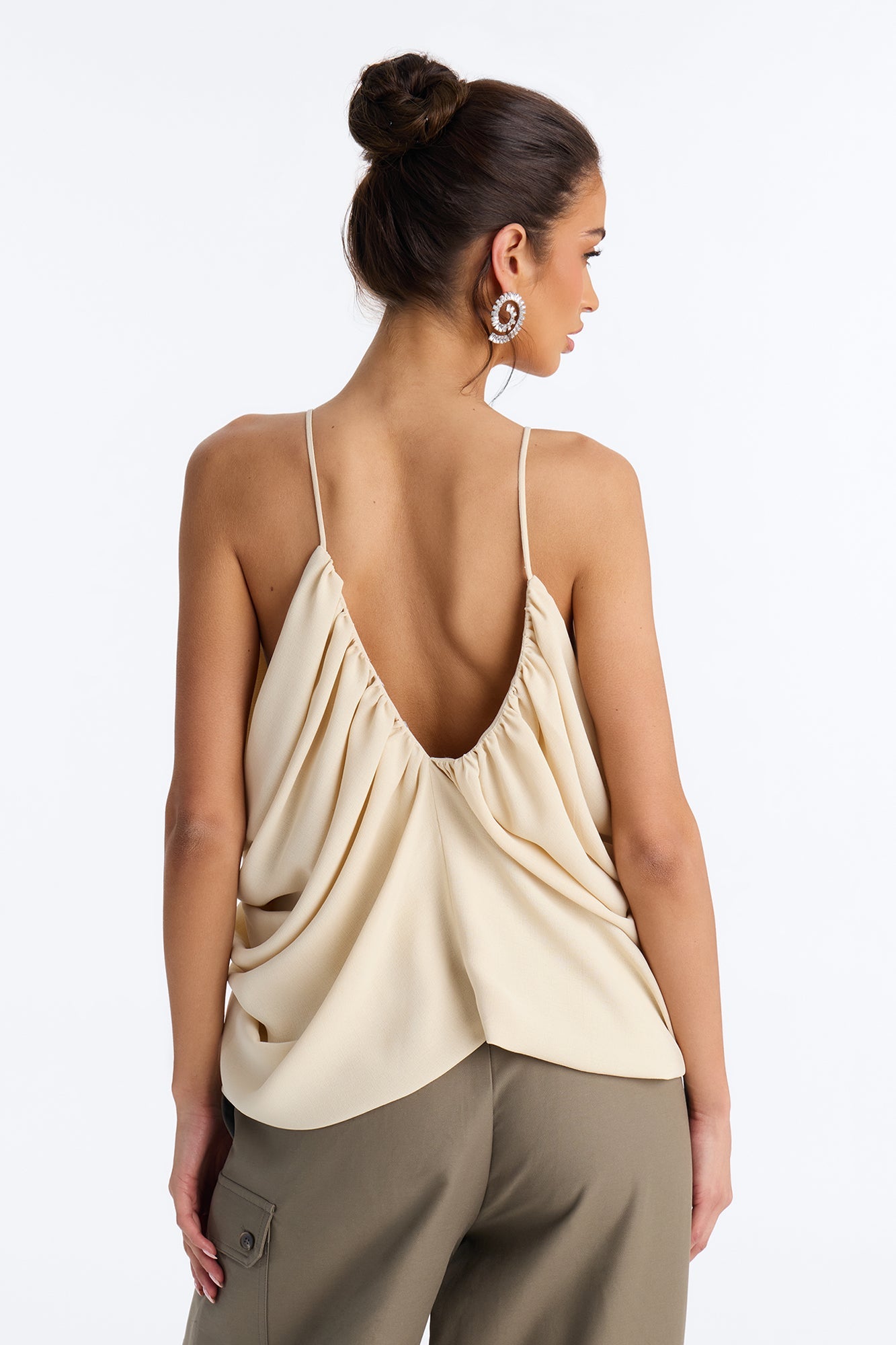 Wild In Bloom Ruched Chiffon Top - Cream