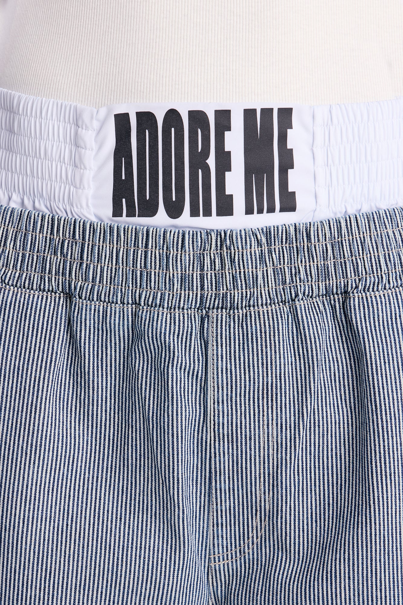 Relaxed Adore Me Double Waistband Pinstripe Short - White/Blue