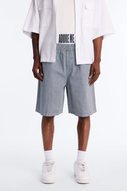 Relaxed Adore Me Double Waistband Pinstripe Short - White/Blue