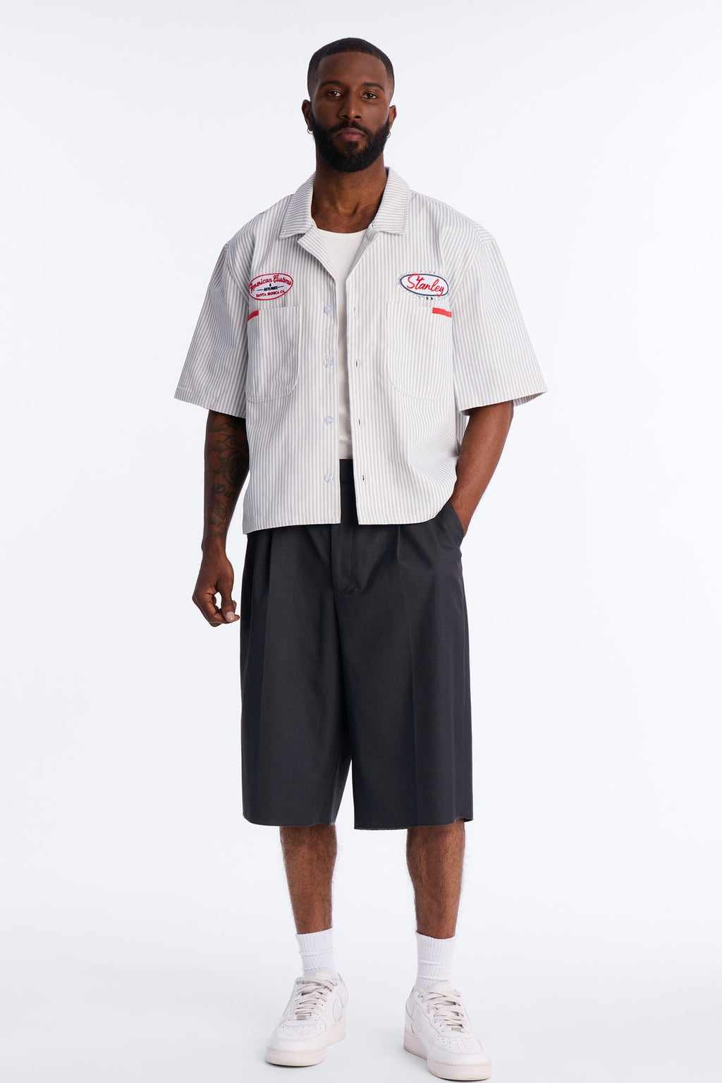 Cropped Tune Up Mechanic Shirt - Blue