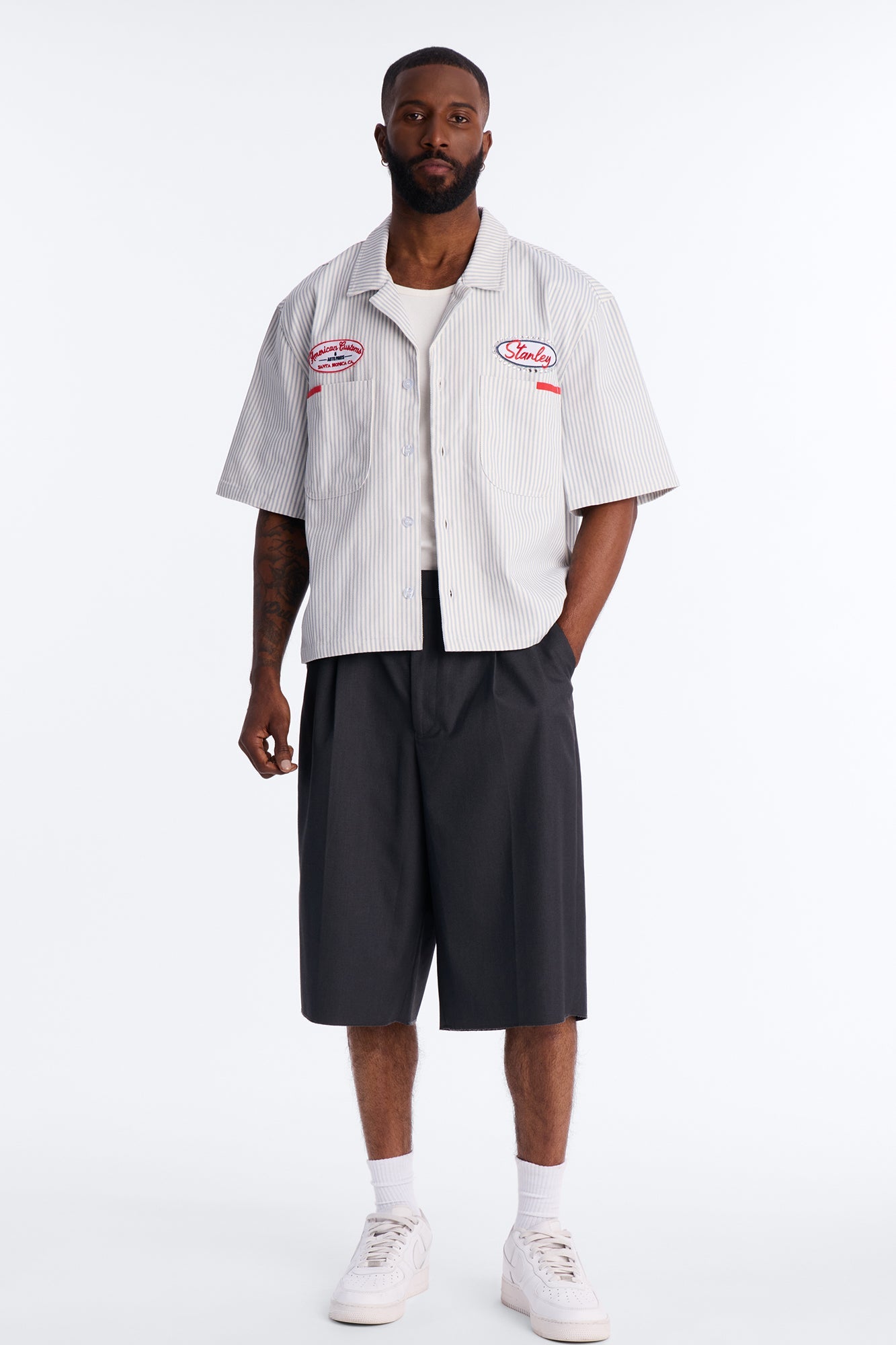 Cropped Tune Up Mechanic Shirt - Blue