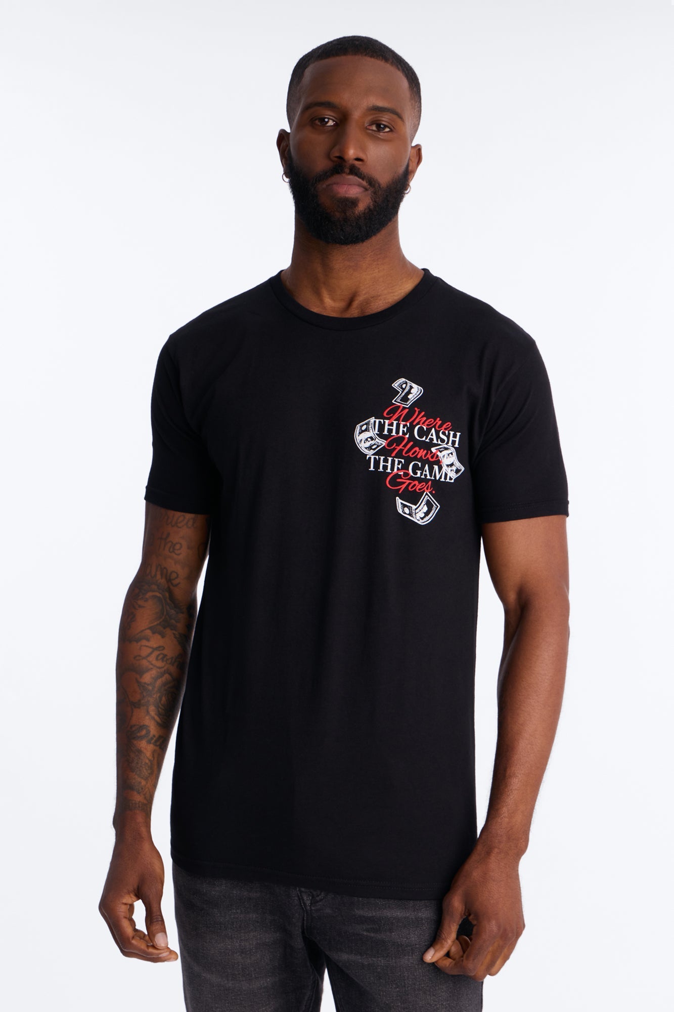 Money Talks Puff Print Short Sleeve Tee - Black