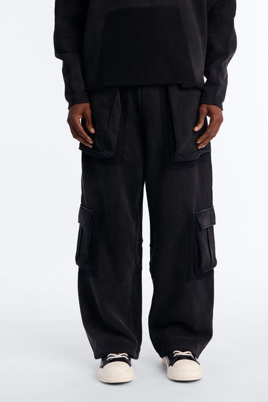 Baggy Cargo Drip Washed Sweatpants - Black Wash