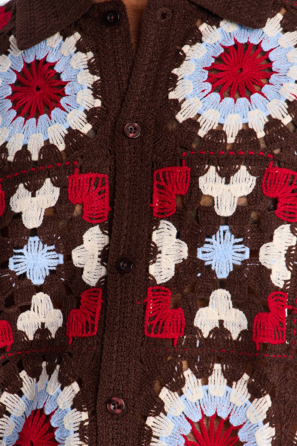 Desert Hues Crochet Button Up Shirt - Brown