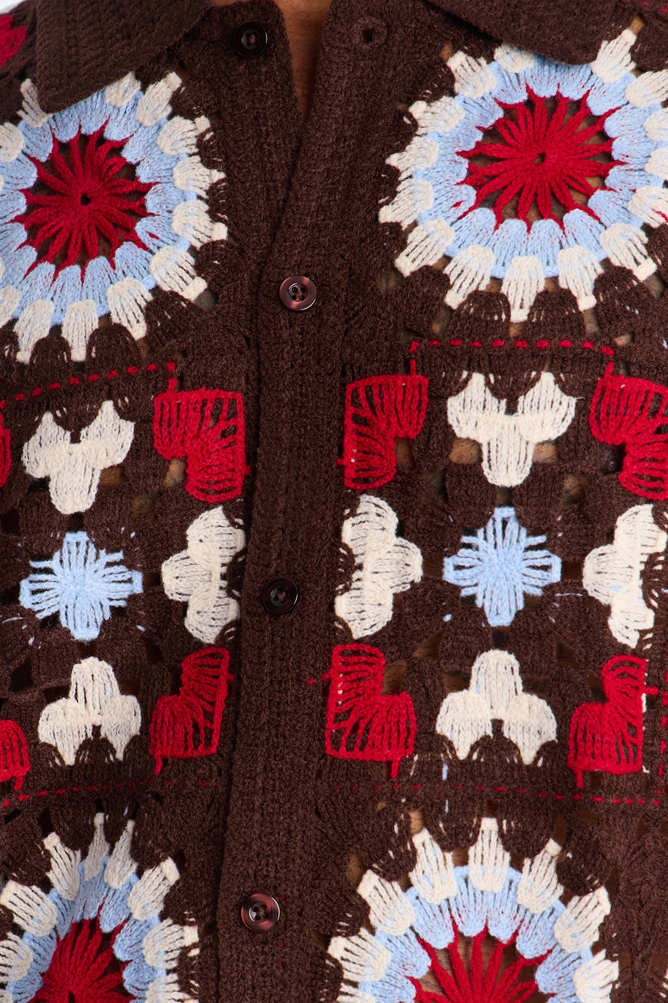 Desert Hues Crochet Button Up Shirt - Brown