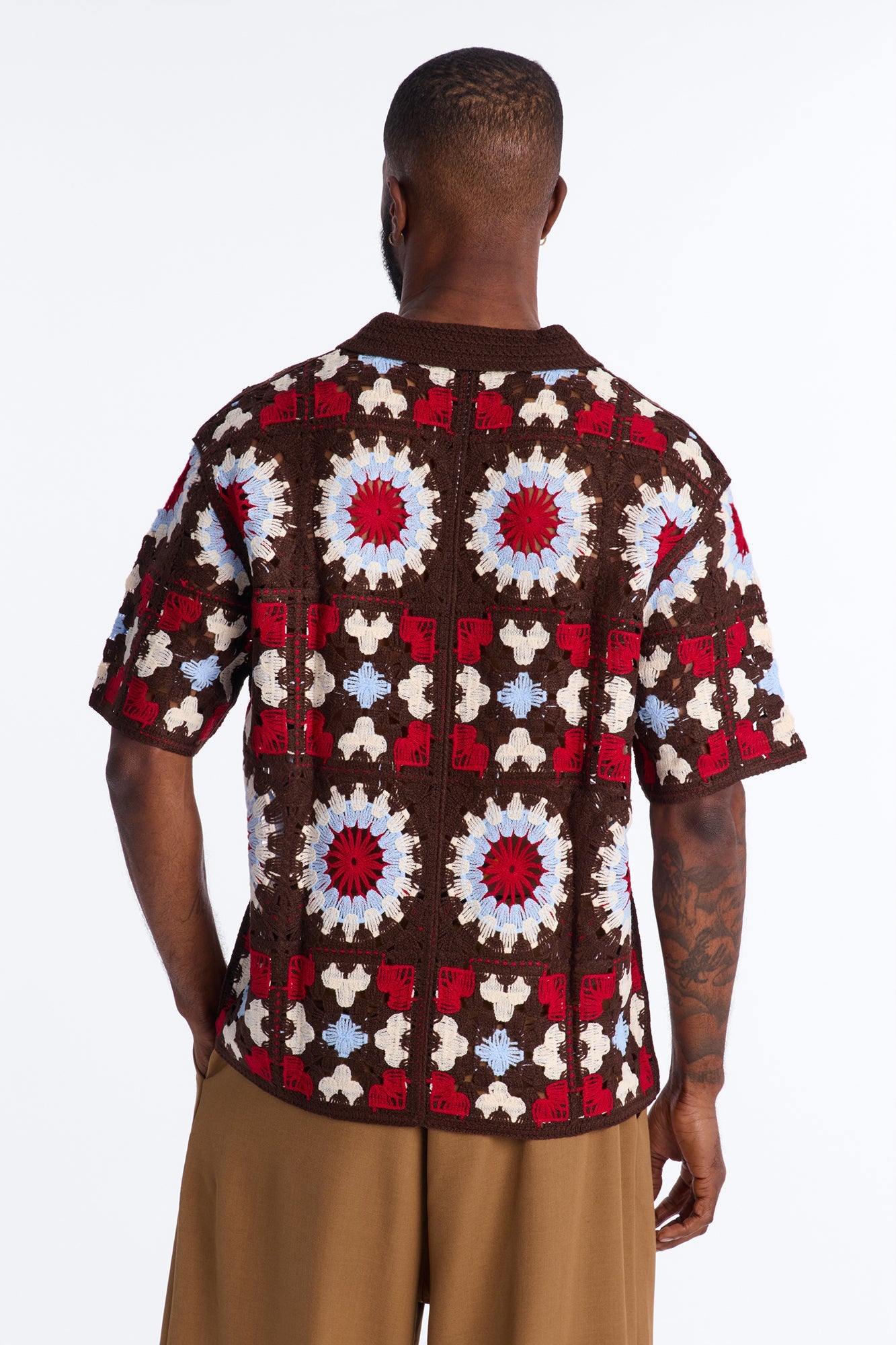 Desert Hues Crochet Button Up Shirt - Brown