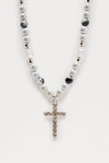 Palo Cross Pendant Beaded Necklace - Silver