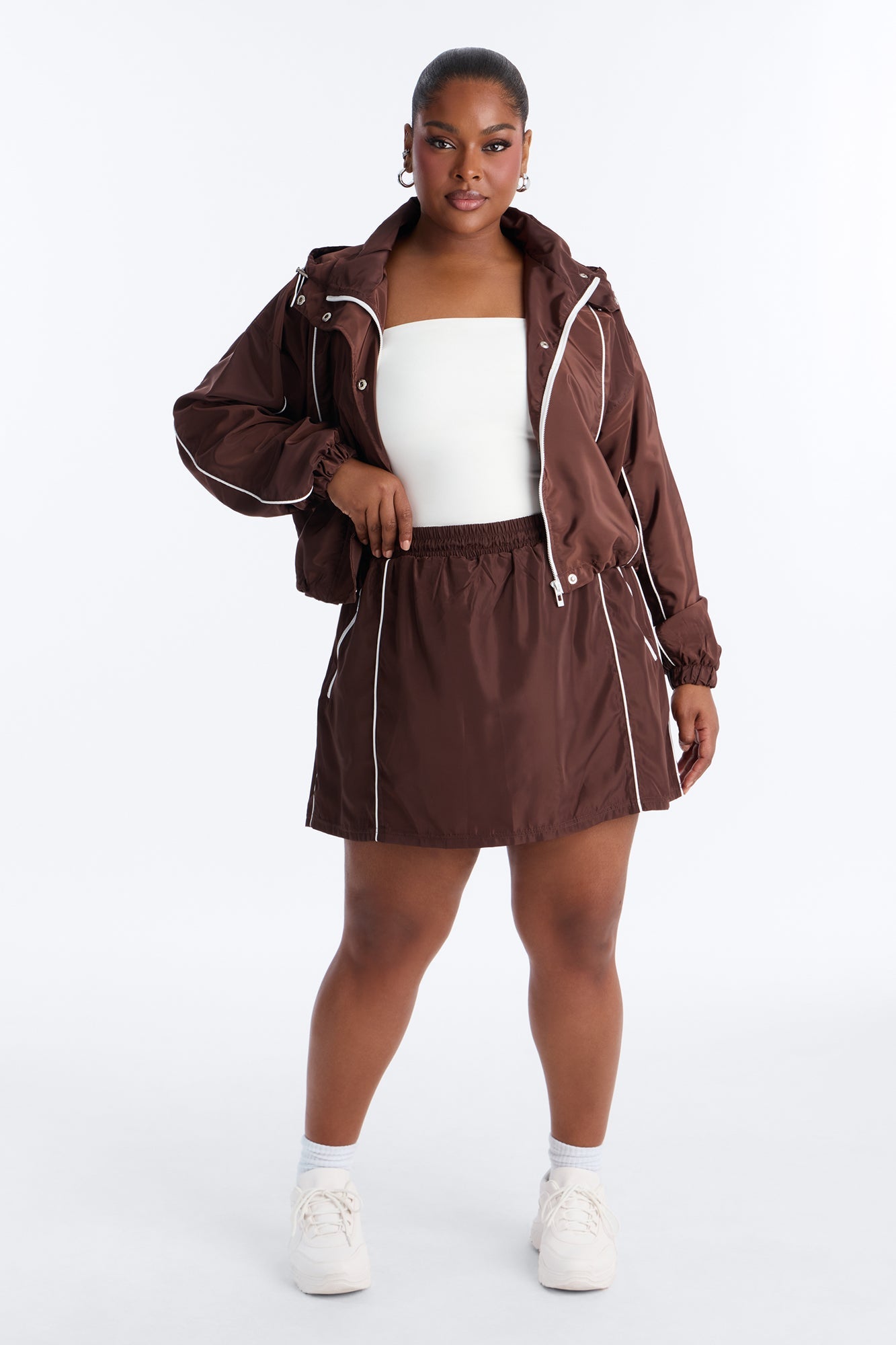Keep It Lowkey Windbreaker Contrast Mini Skort - Brown/combo