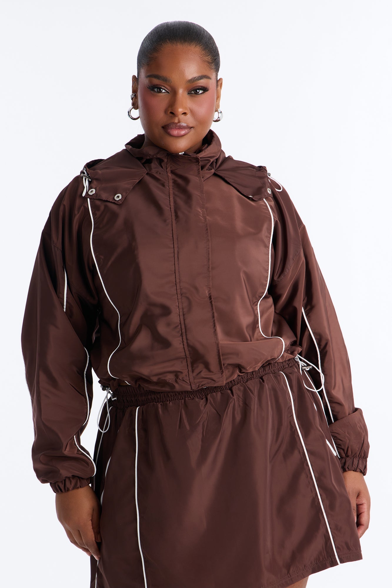 Keep It Lowkey Windbreaker Hooded Contrast Jacket - Brown/combo