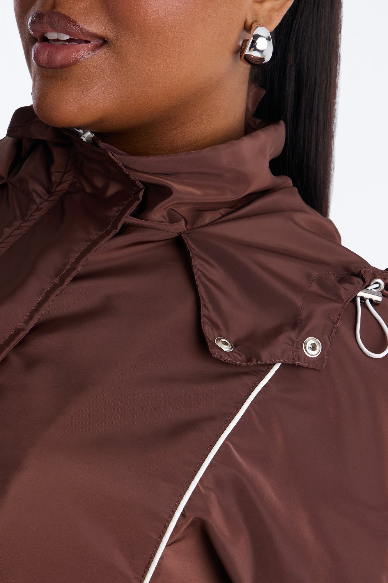 Keep It Lowkey Windbreaker Hooded Contrast Jacket - Brown/combo