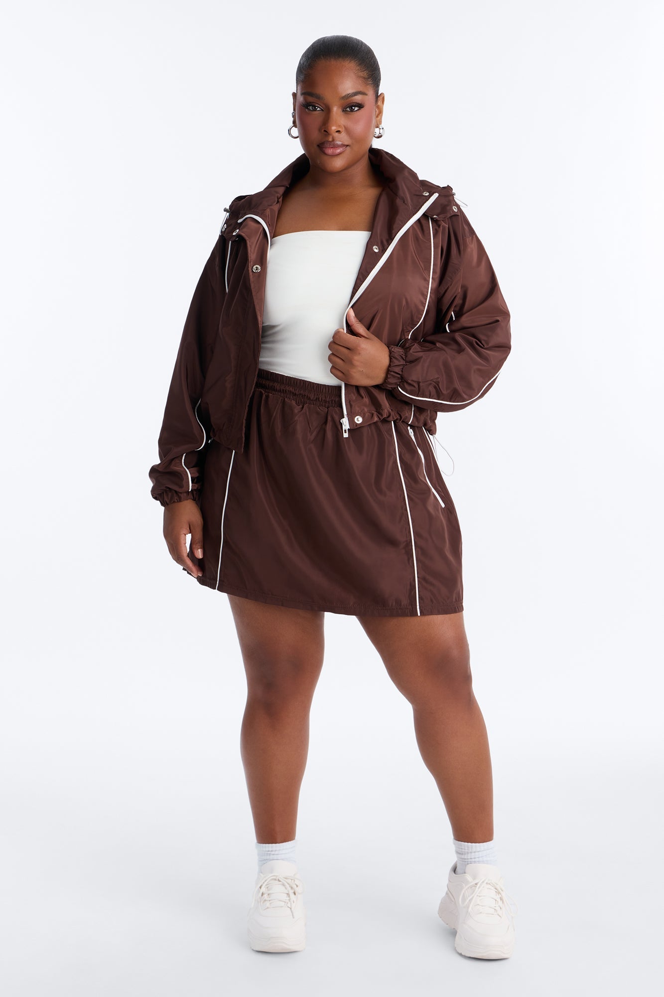 Keep It Lowkey Windbreaker Hooded Contrast Jacket - Brown/combo