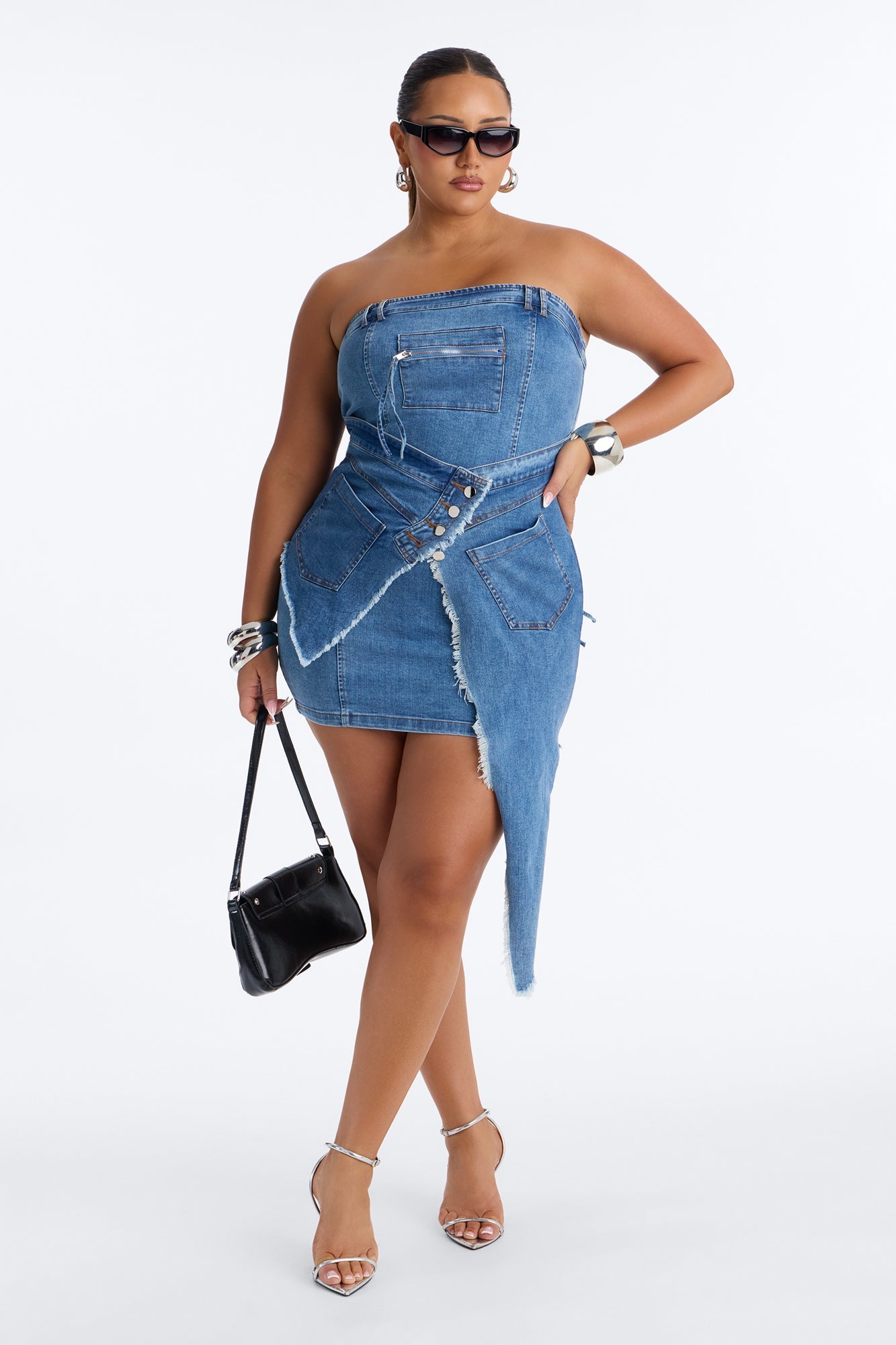 Can't Stop Me Strapless Stretch Denim Mini Dress - Denim