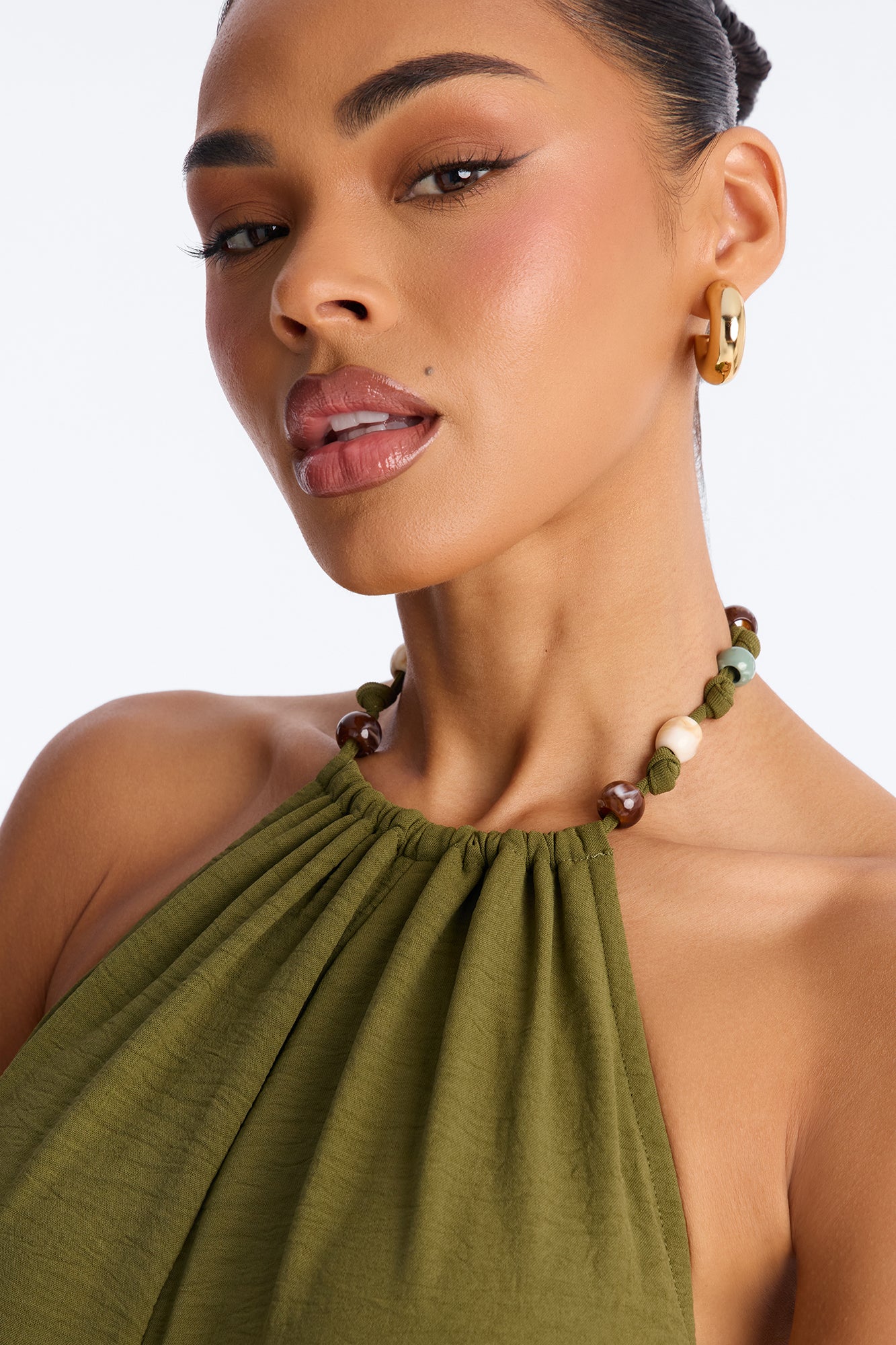 Kalana Beaded Halter Jumpsuit - Olive