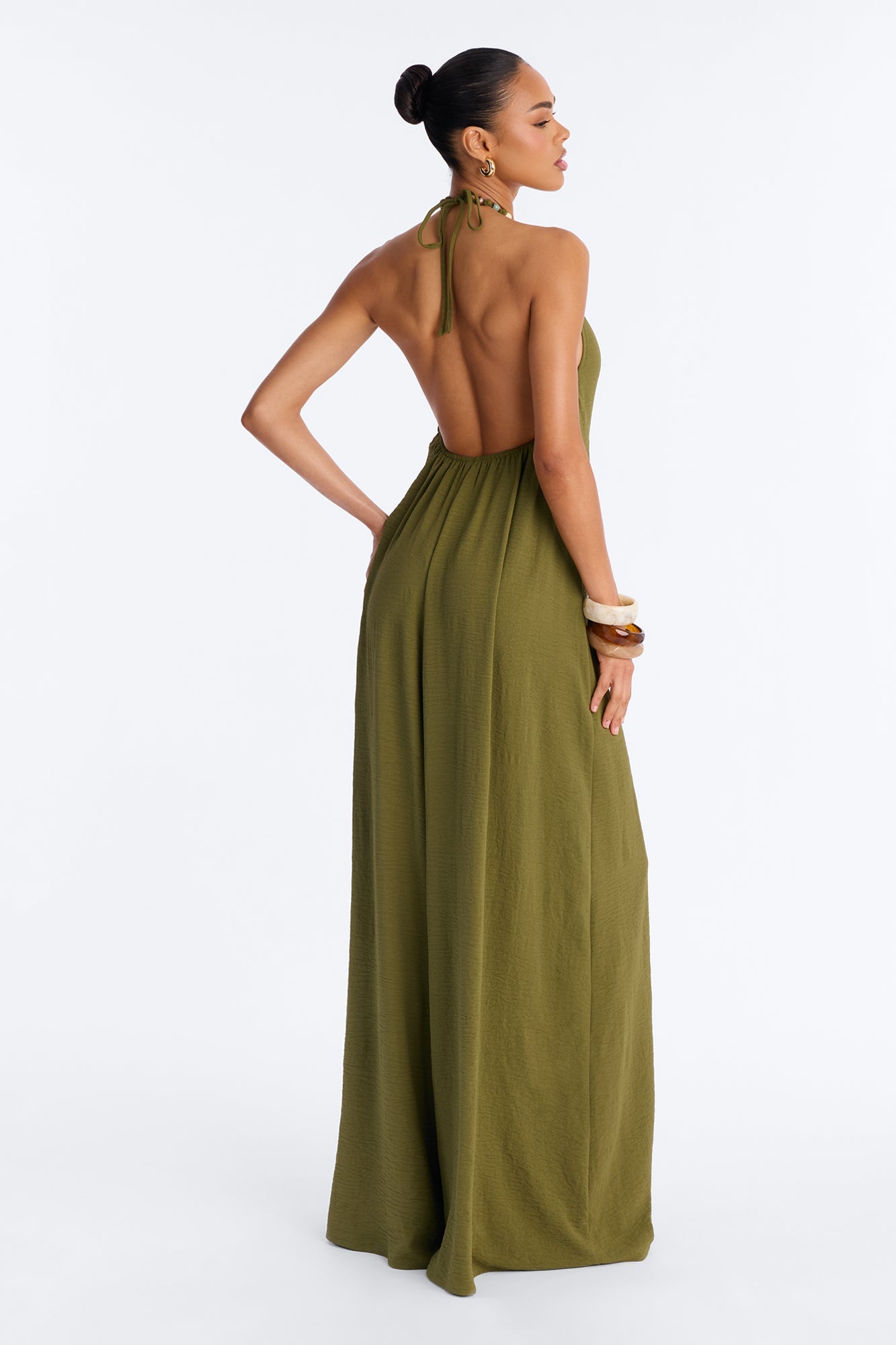 Kalana Beaded Halter Jumpsuit - Olive