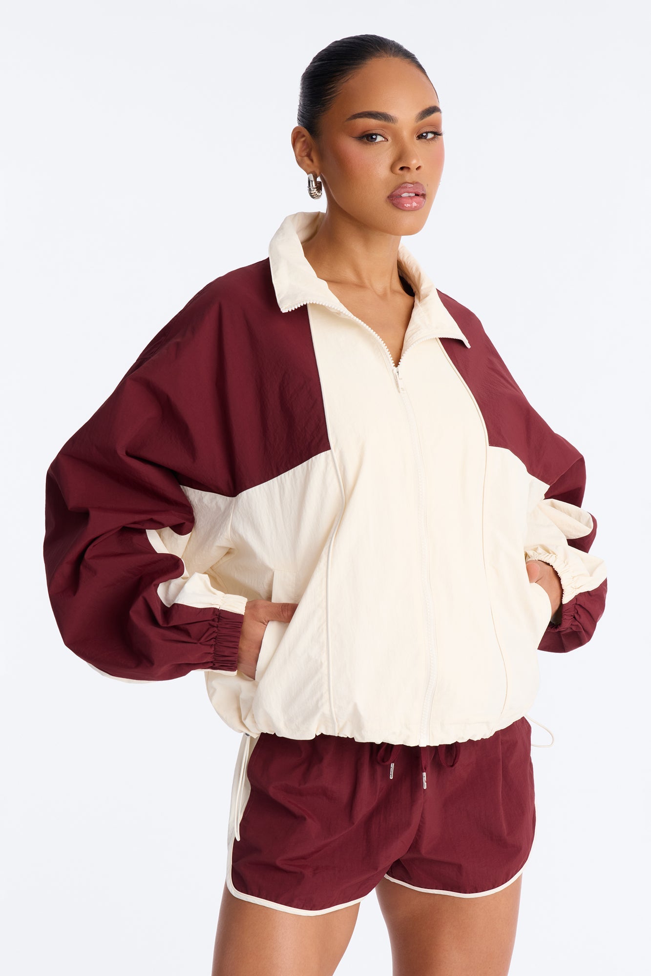 Extra Mile Color Block Windbreaker Jacket - Burgundy