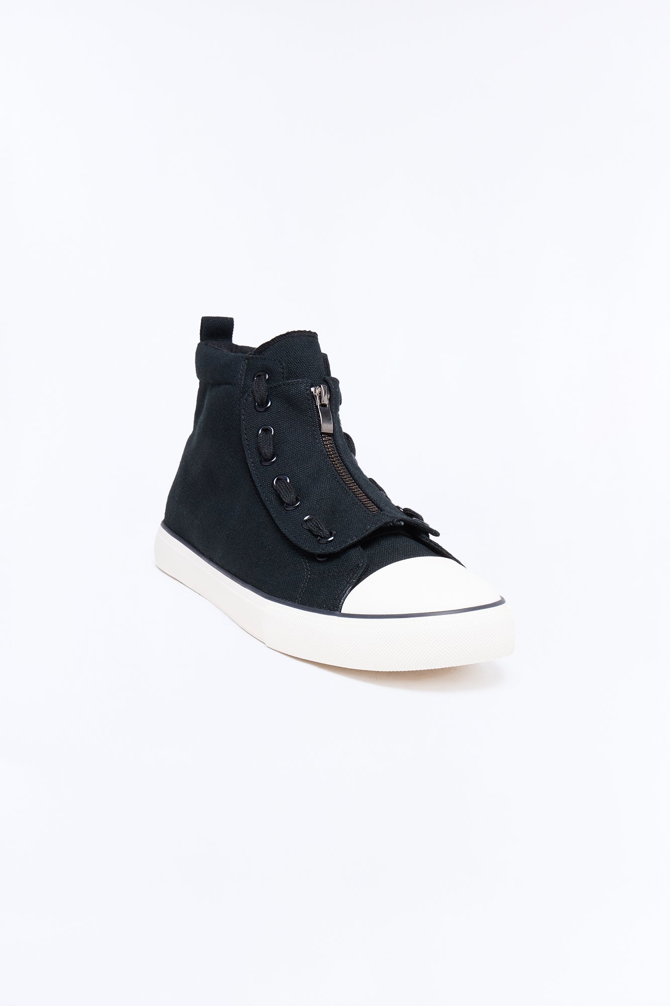 Canvas Mid Top Lace Up Sneaker - Black