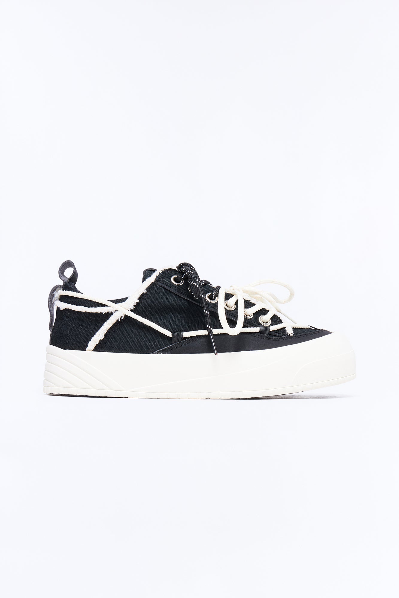 Double Lace Chunky Canvas Low Top Sneaker - Black