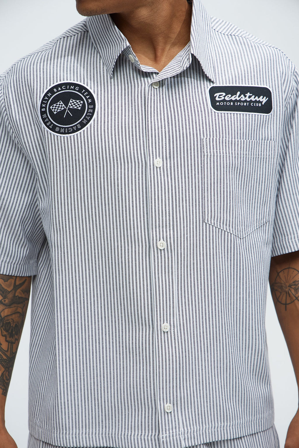 Cropped Bedstuy Patch Button Up Shirt - Black/White
