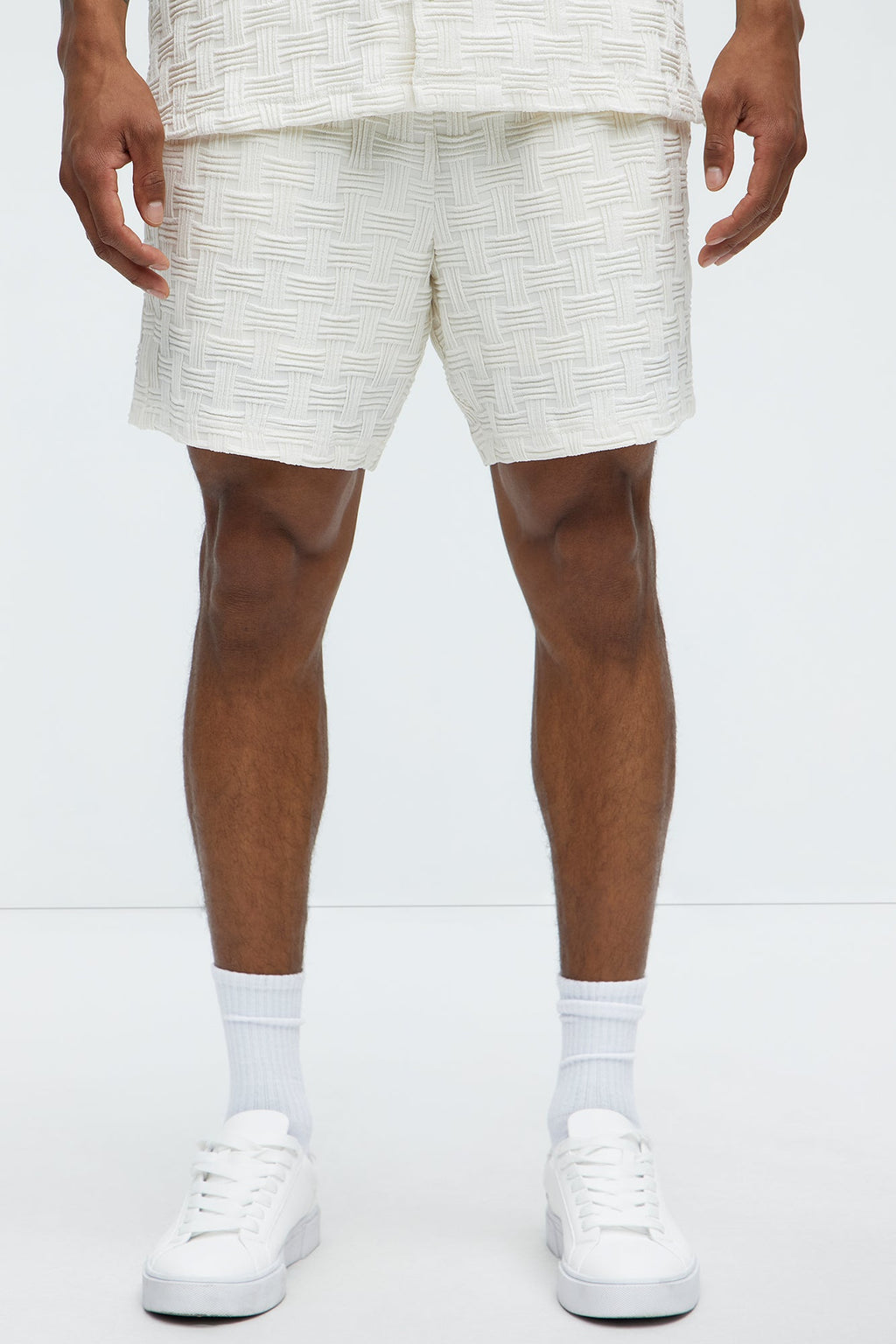 Criss Cross Textured Shorts - Cream