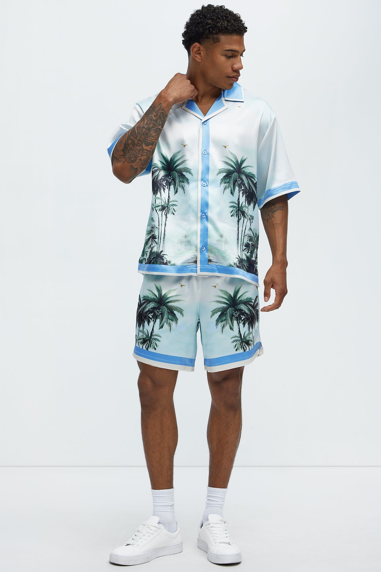 Cockatiel And Palm Resort Button Up Shirt - Multi Color