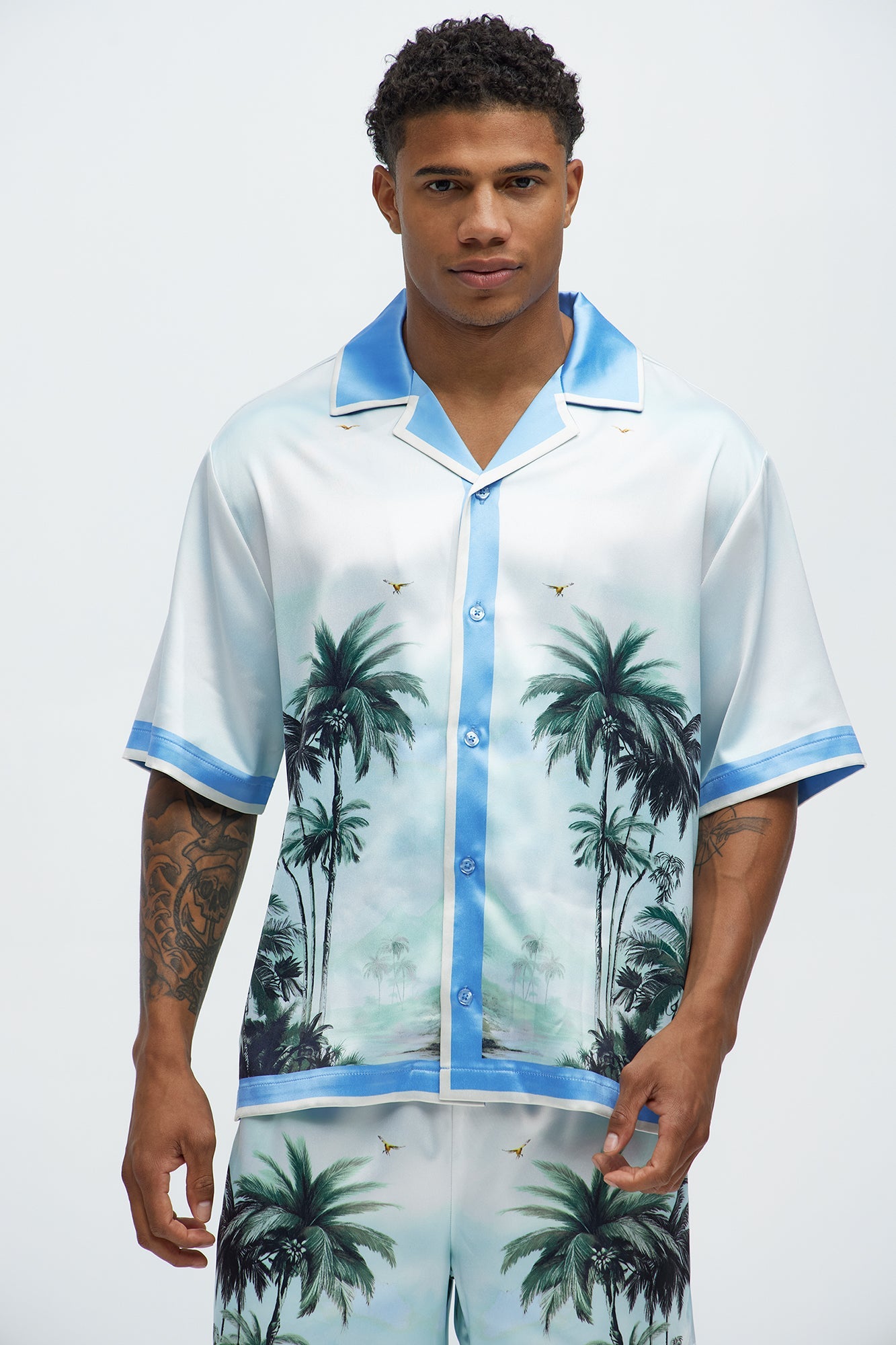 Cockatiel And Palm Resort Button Up Shirt - Multi Color