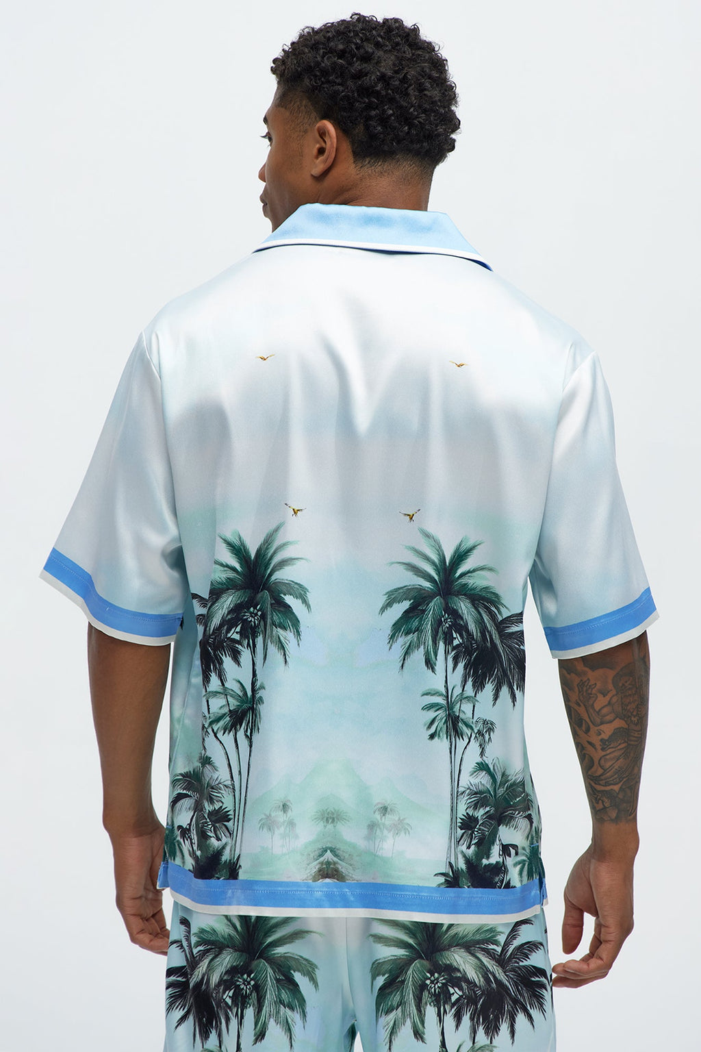 Cockatiel And Palm Resort Button Up Shirt - Multi Color