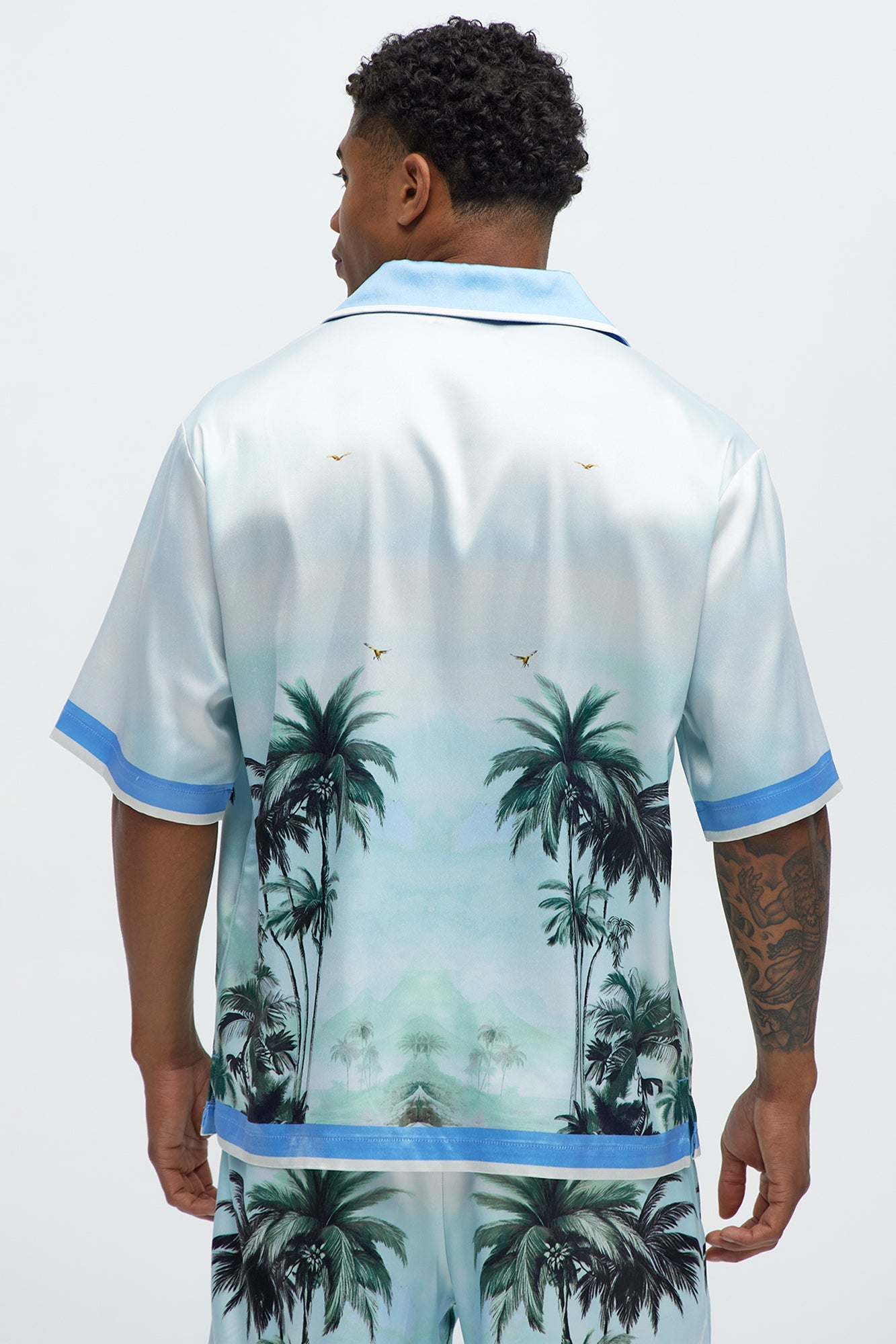 Cockatiel And Palm Resort Button Up Shirt - Multi Color