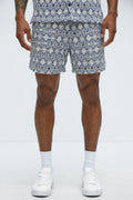 Patterned Open Knit Shorts - Blue/combo