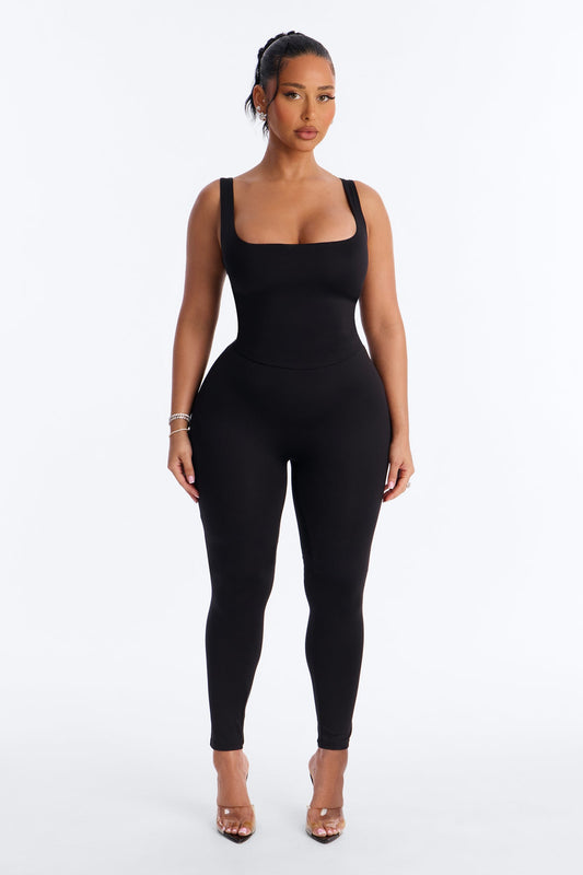 Contour Double Lined Sleeveless Square Neck Jumpsuit - Black