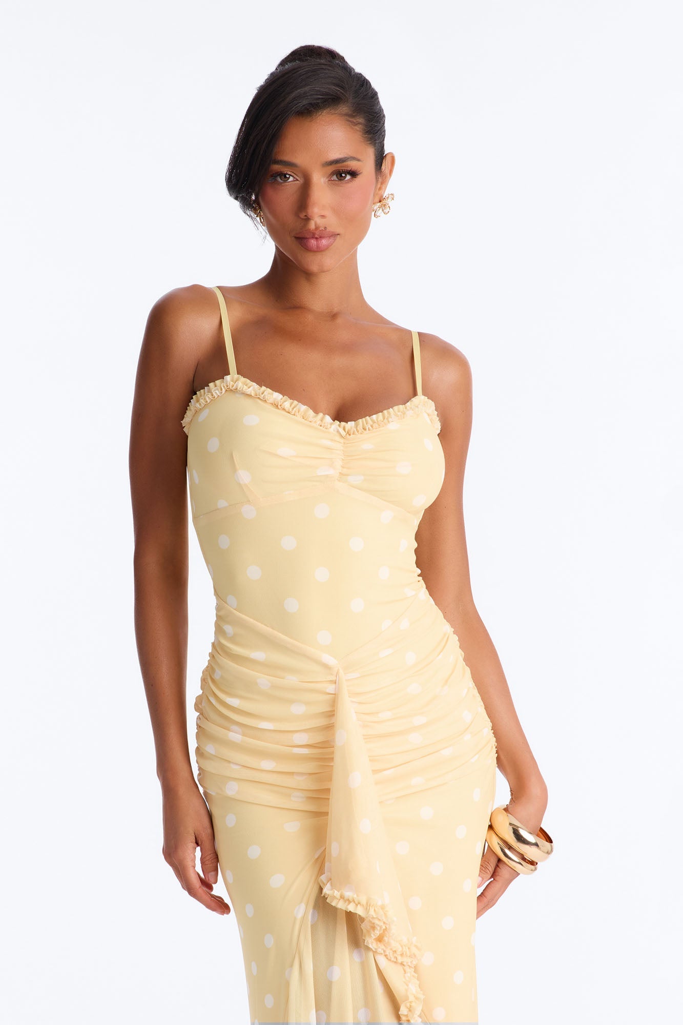 Paige Polka Dot Mesh Maxi Dress - Yellow/combo