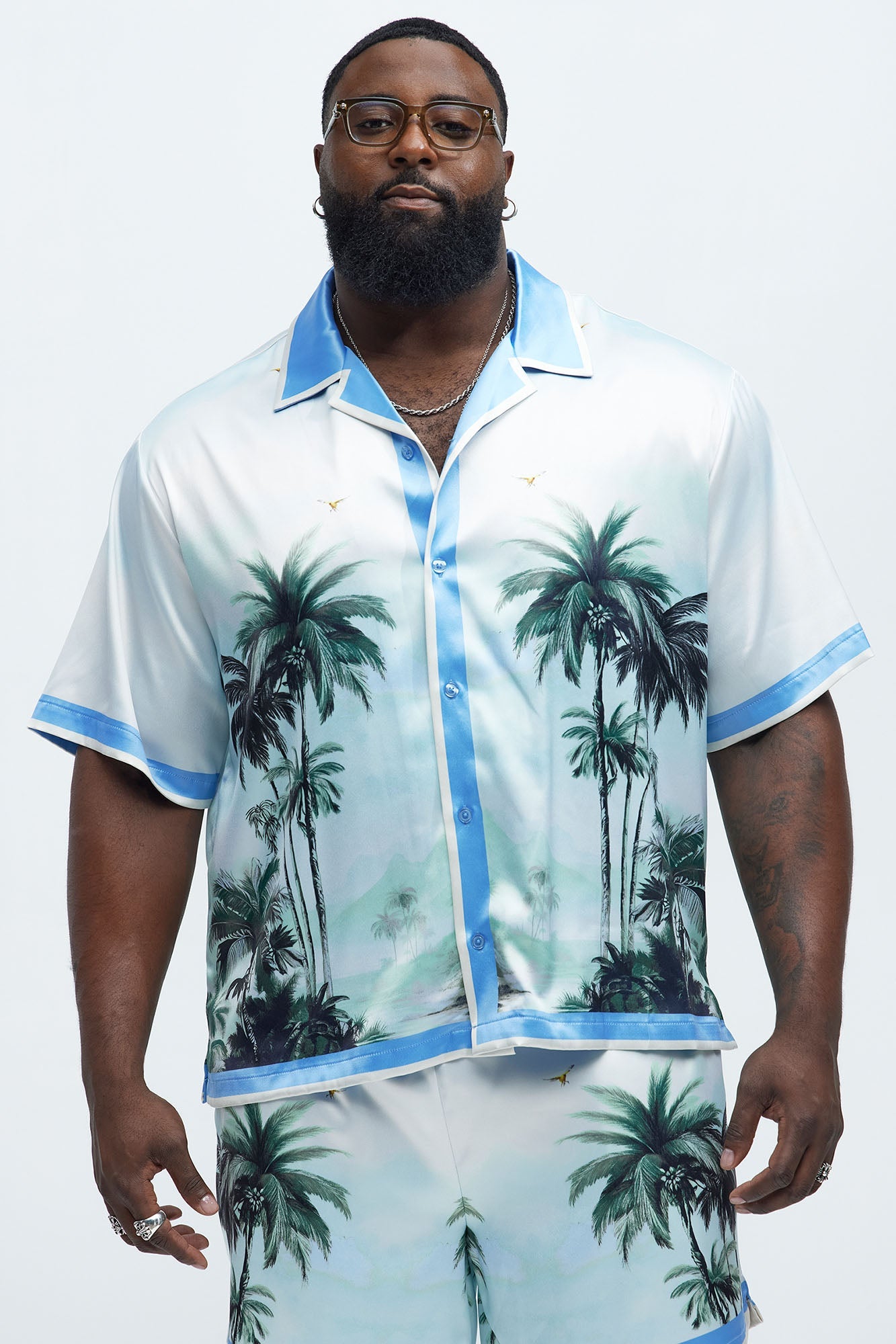 Cockatiel And Palm Resort Button Up Shirt - Multi Color