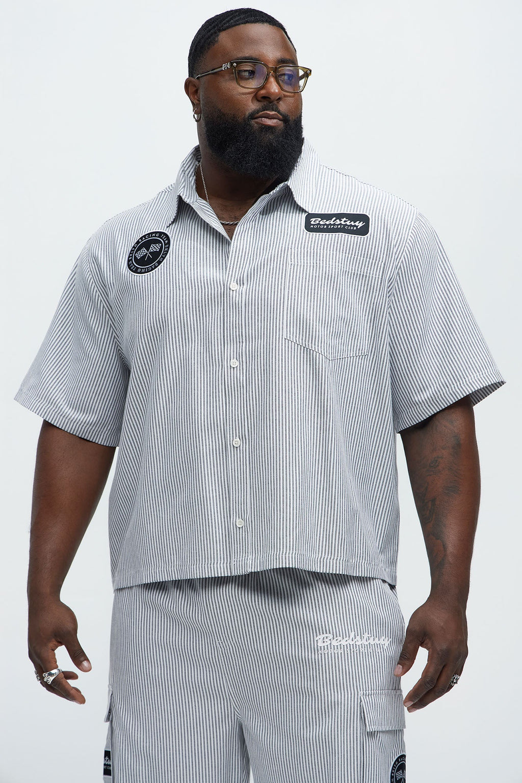 Cropped Bedstuy Patch Button Up Shirt - Black/White