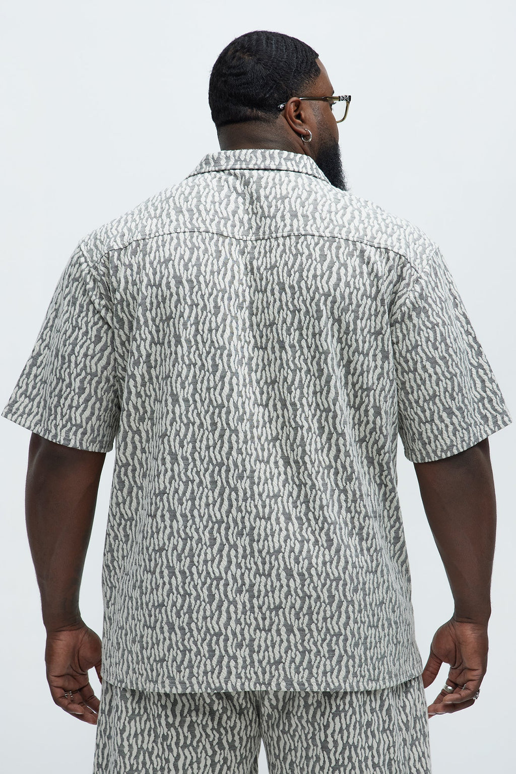 Havana Jacquard Short Sleeve Button Up Shirt - Grey