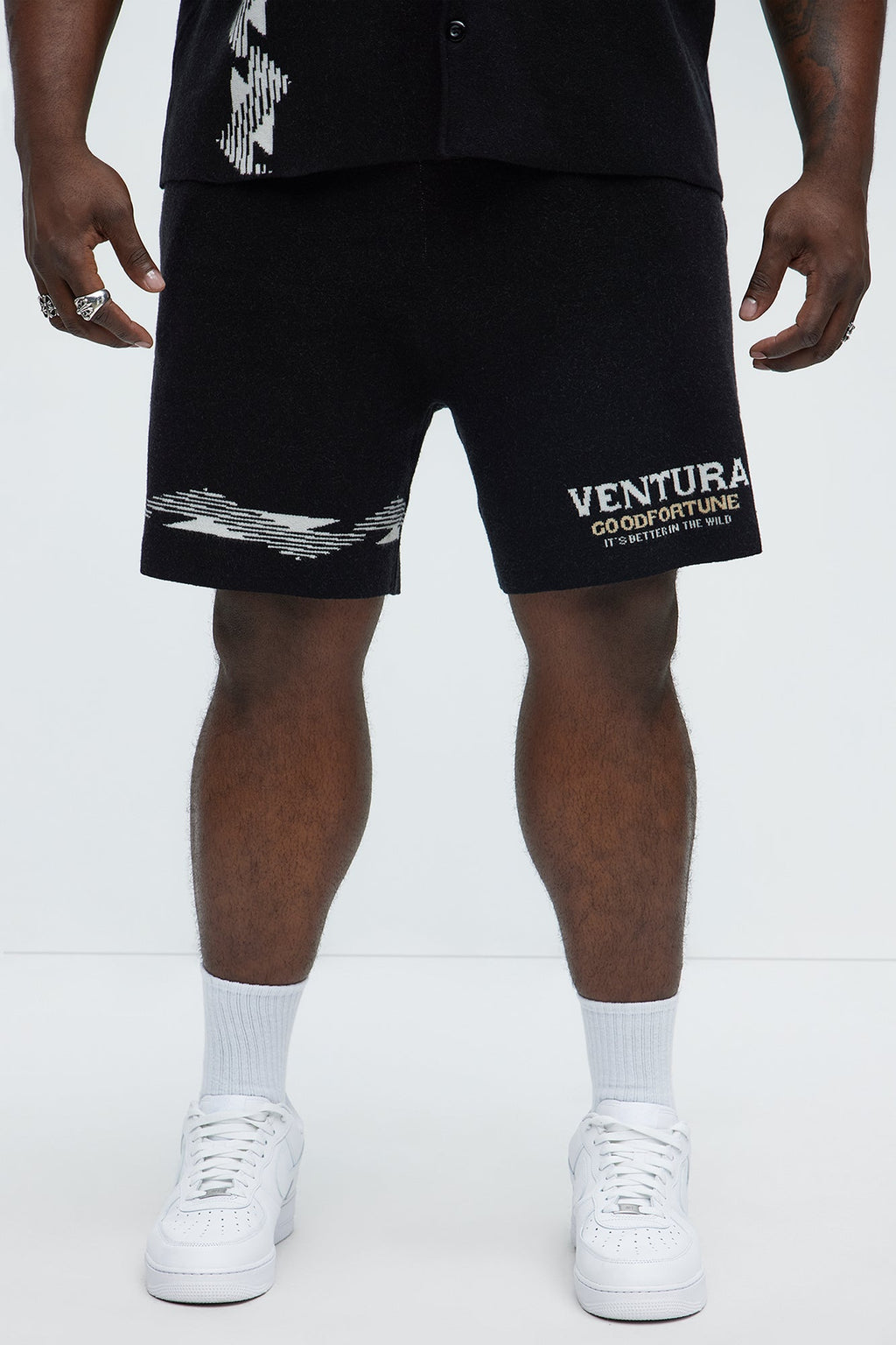 Dragon Palm Knitted Relaxed Shorts - Black/combo