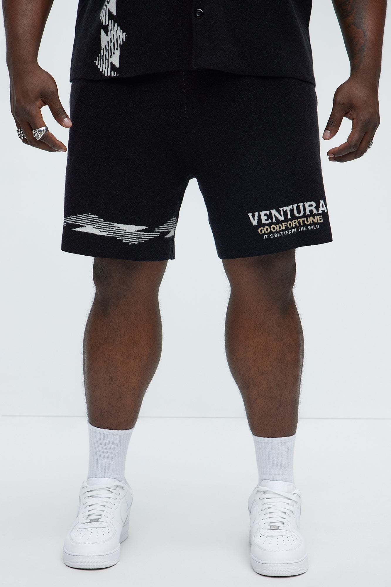 Dragon Palm Knitted Relaxed Shorts - Black/combo