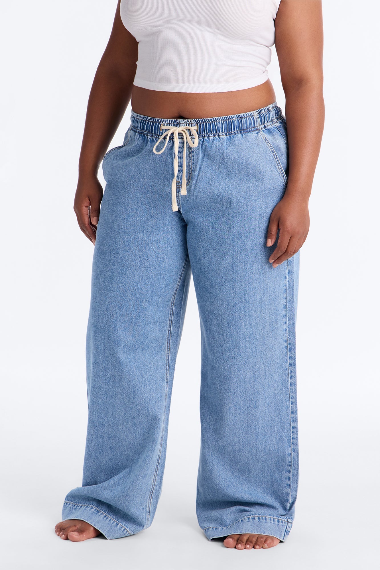 Resort Life Drapey Tie Waist Jeans - Light Wash