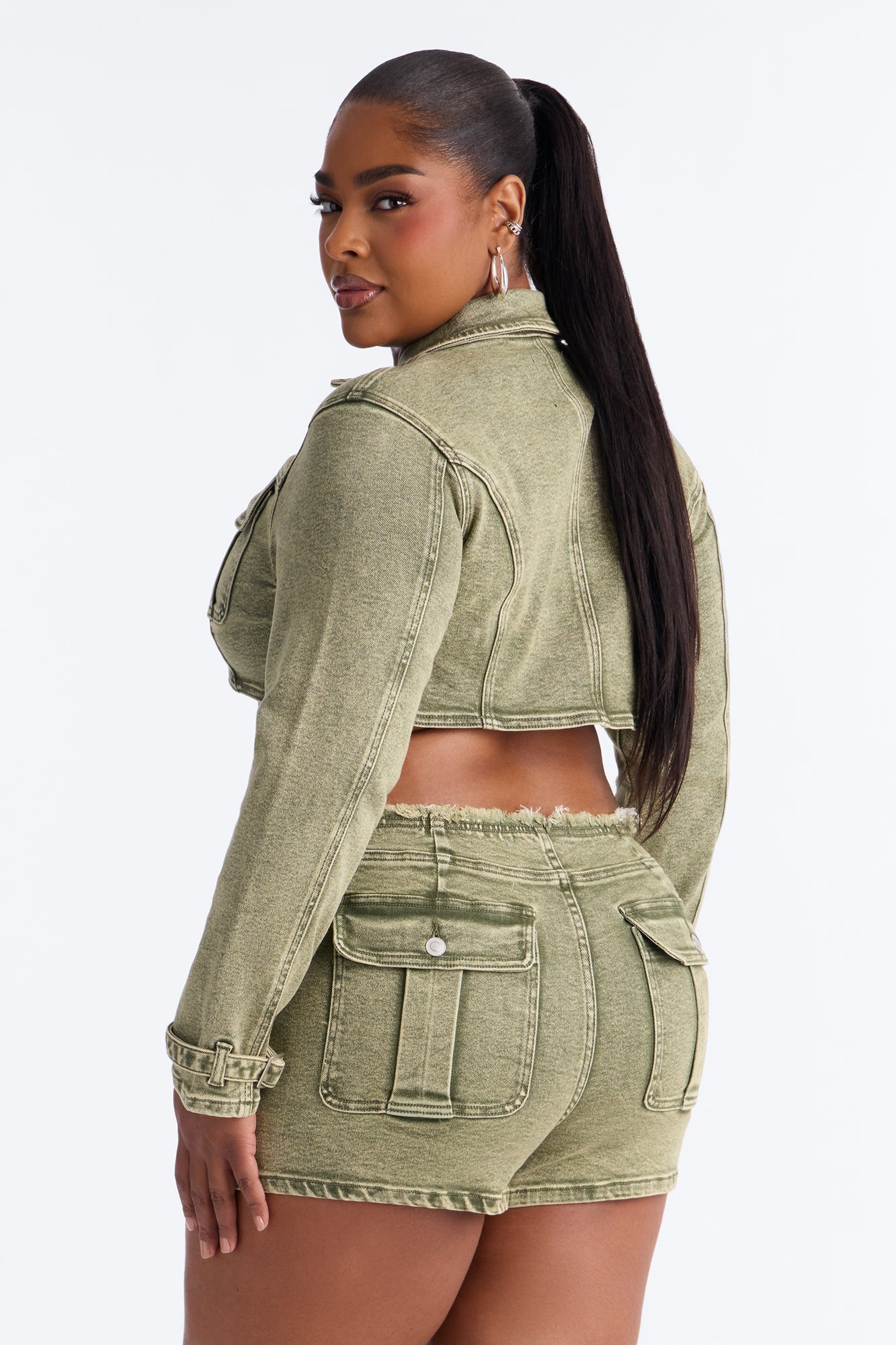 Highly Motivated Stretch Denim Bolero Jacket - Olive