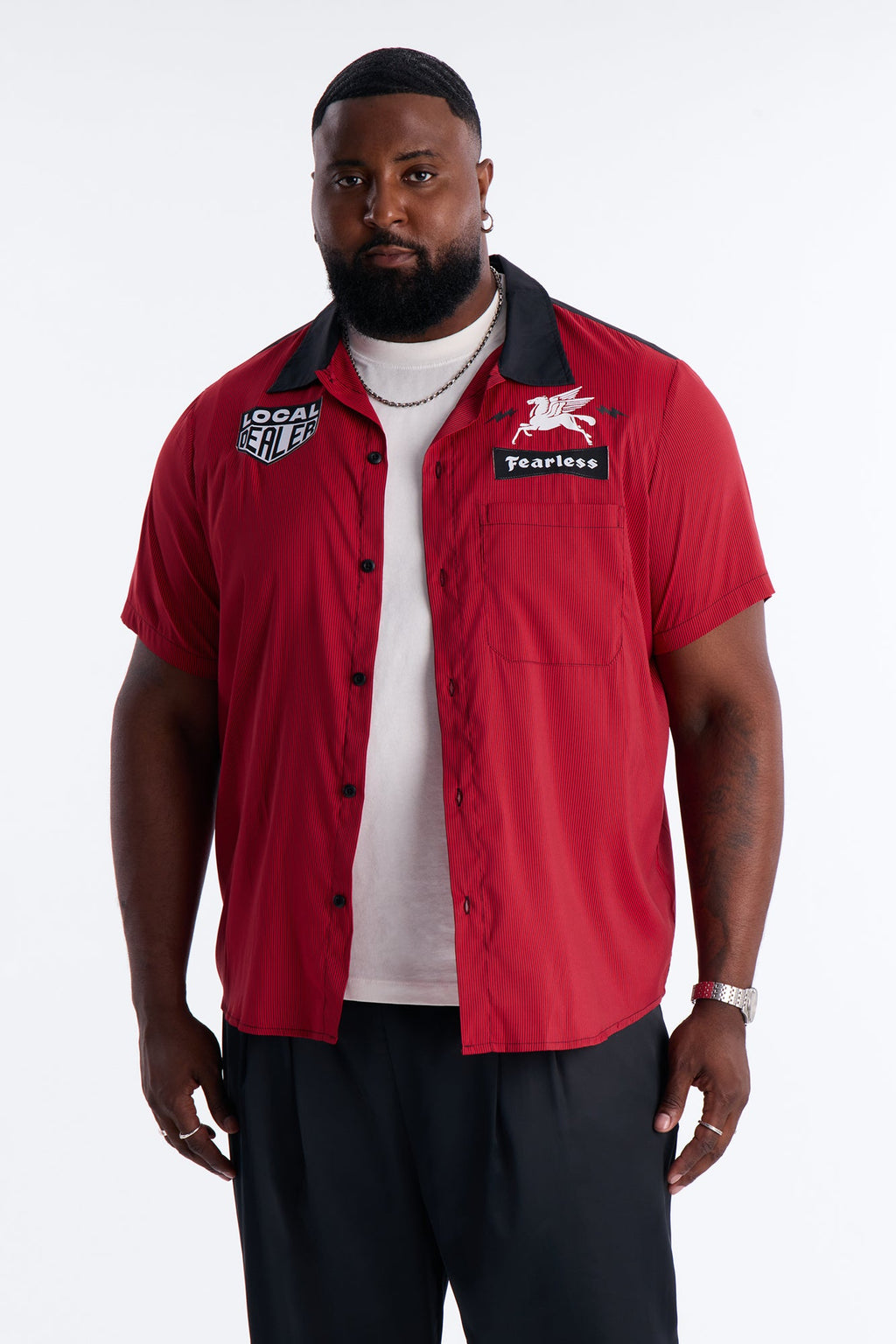 Local Dealer Striped Button Up Shirt - Red