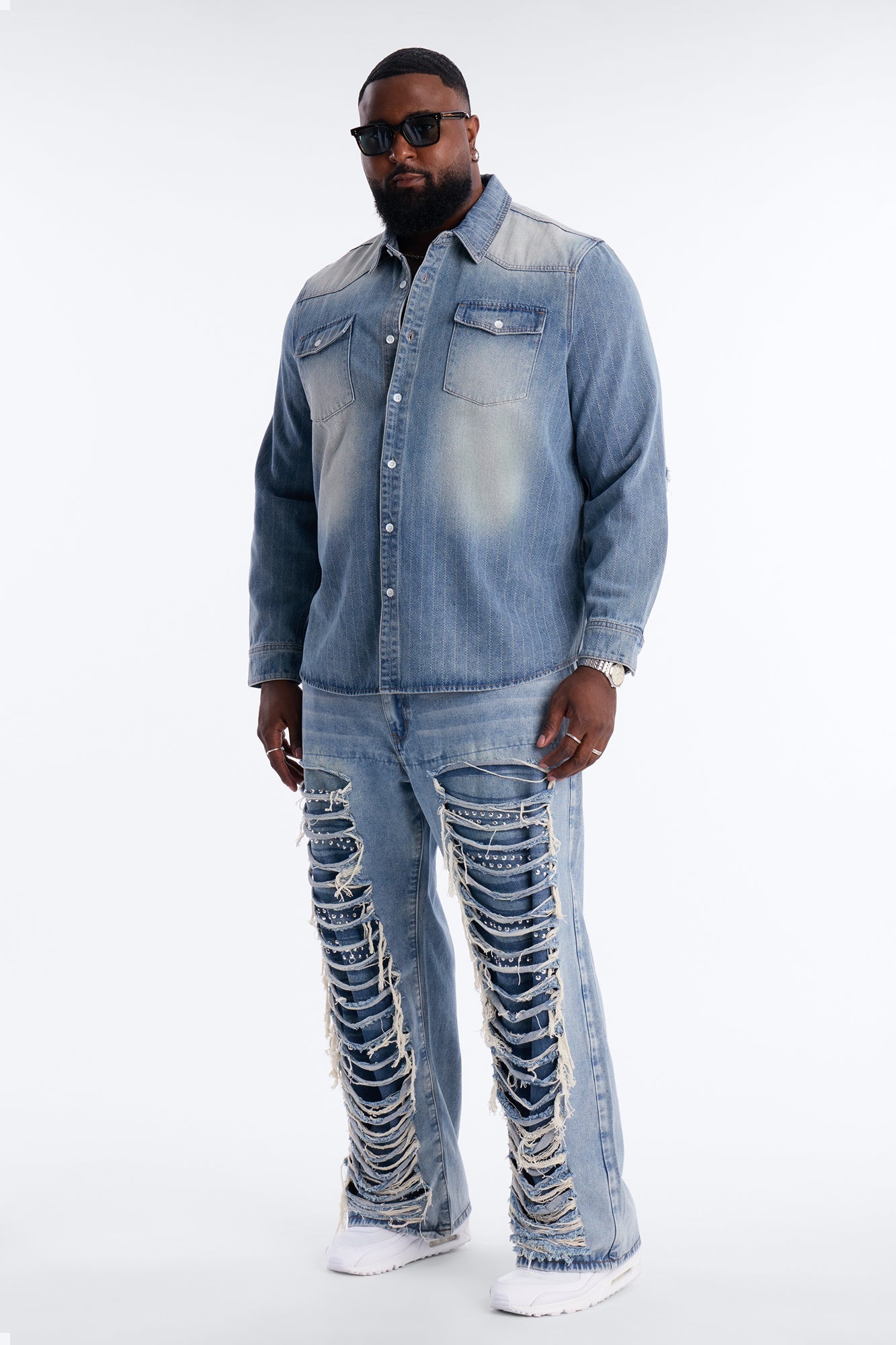 Baggy Studded Mayhem Jean - Light Wash