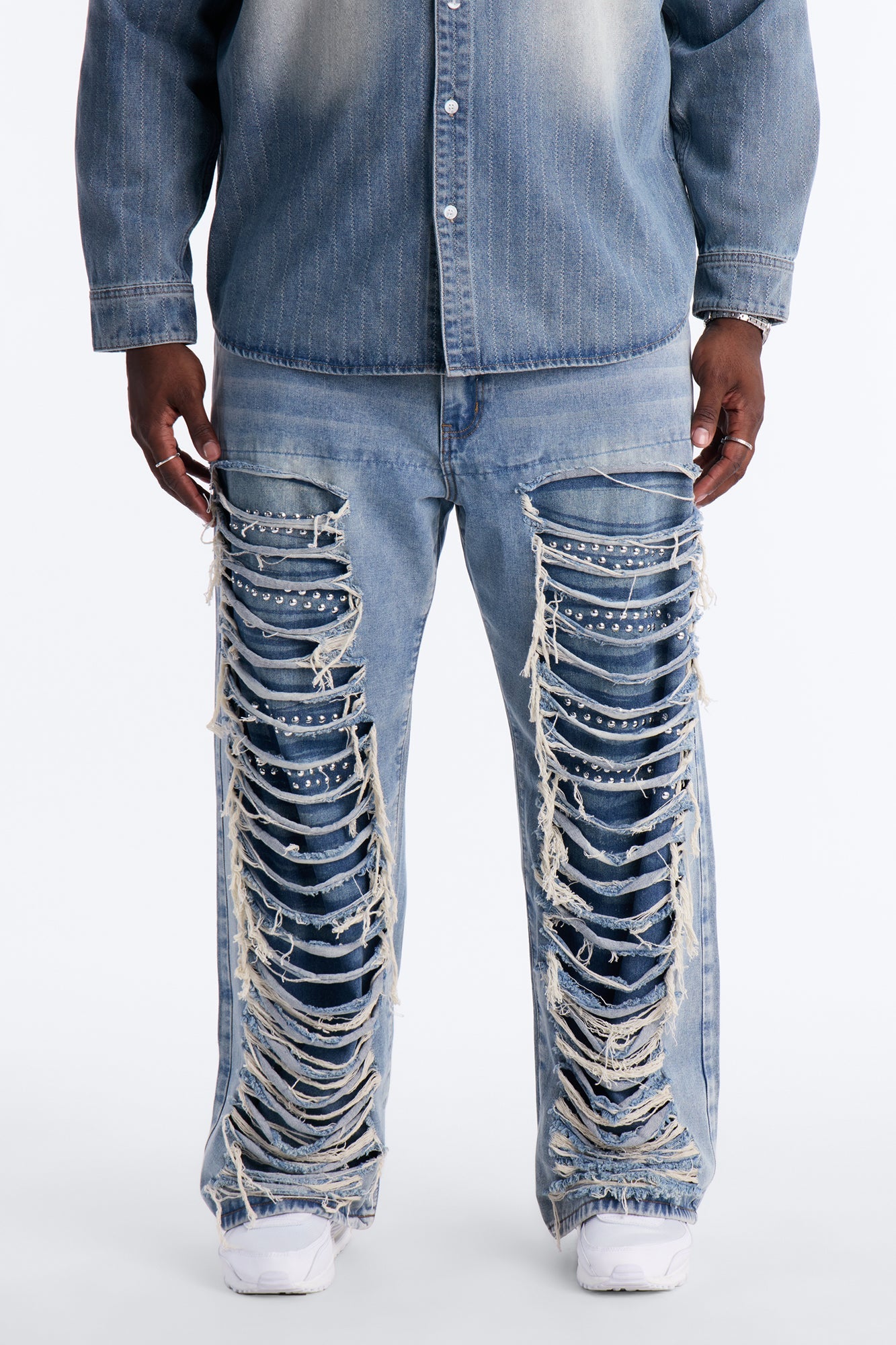 Baggy Studded Mayhem Jean - Light Wash