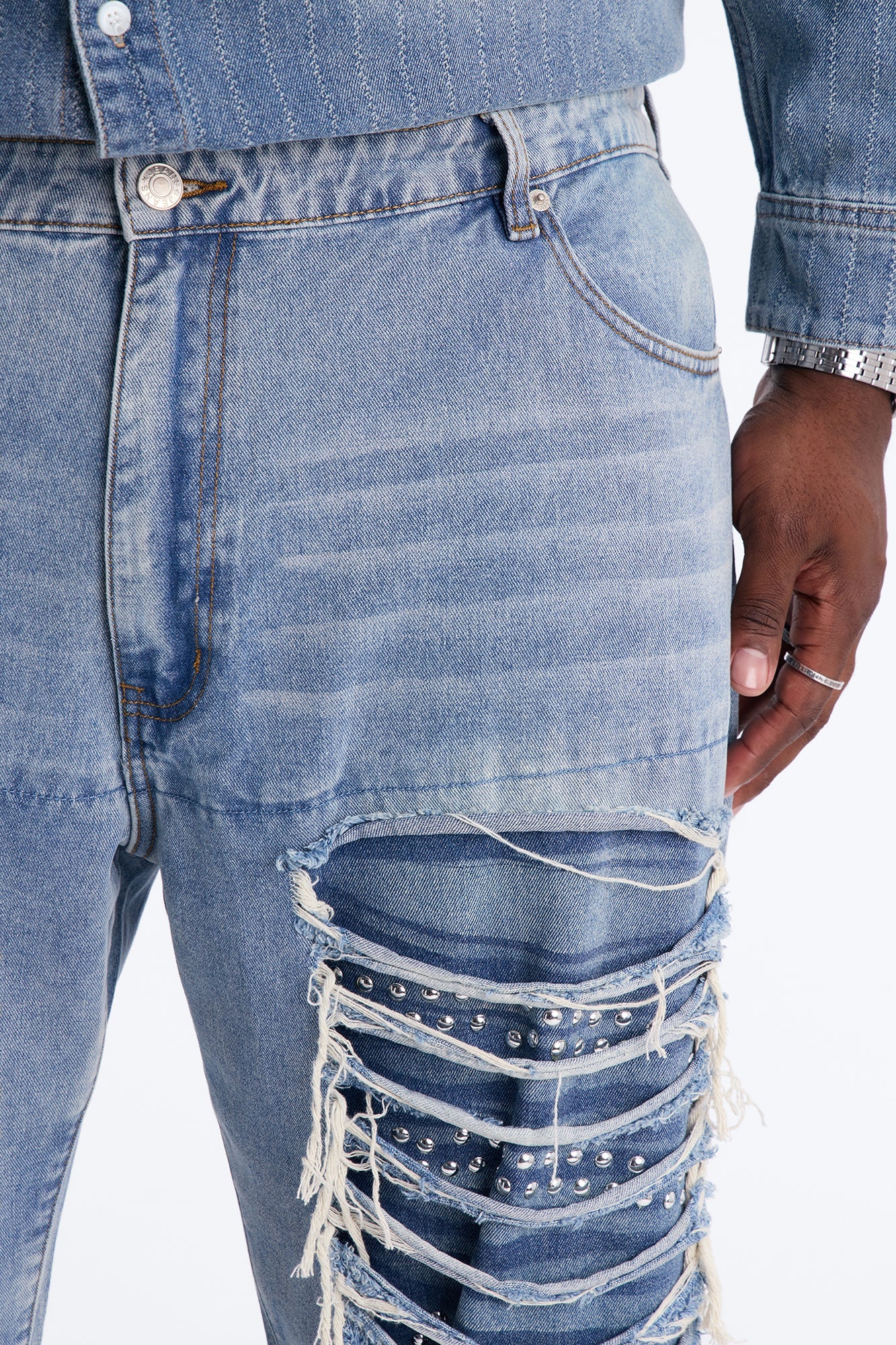 Baggy Studded Mayhem Jean - Light Wash