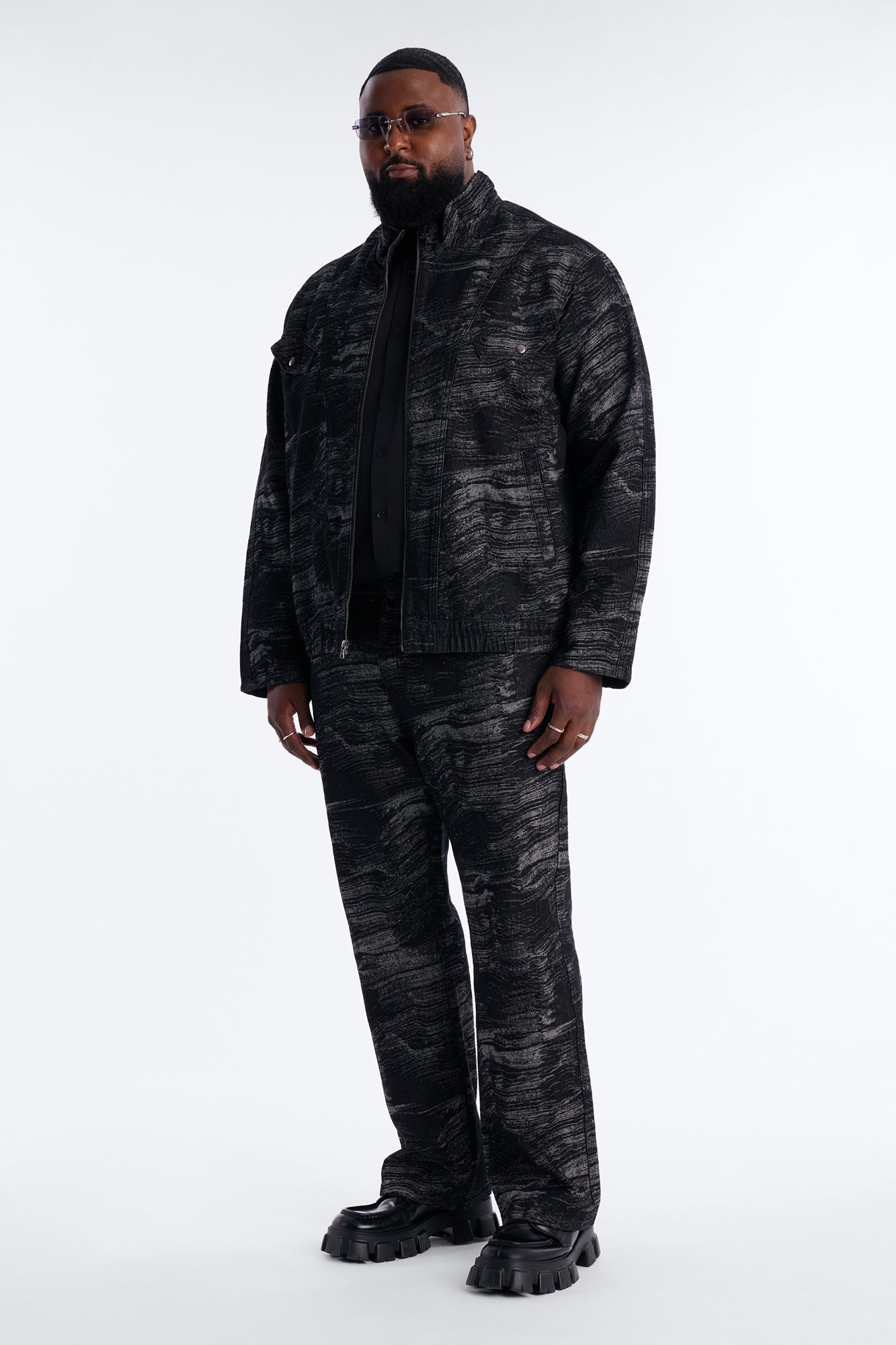 Jacquard Waves Denim Jacket - Black Wash
