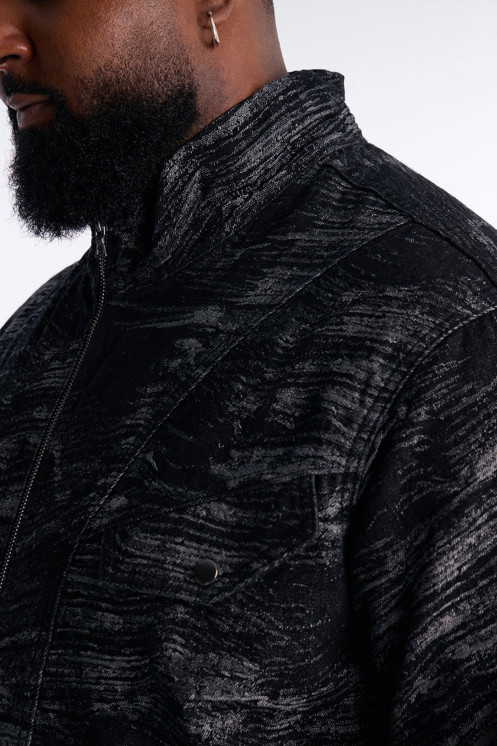 Jacquard Waves Denim Jacket - Black Wash