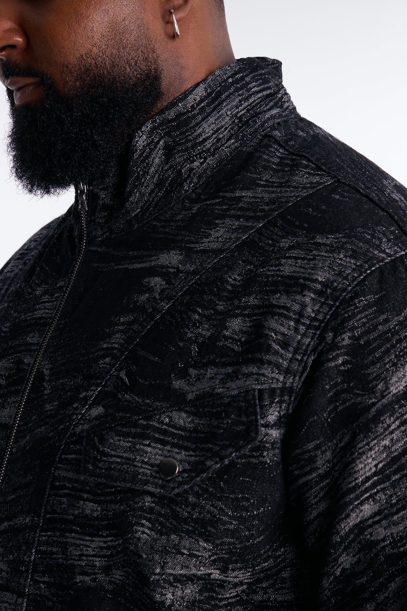 Jacquard Waves Denim Jacket - Black Wash