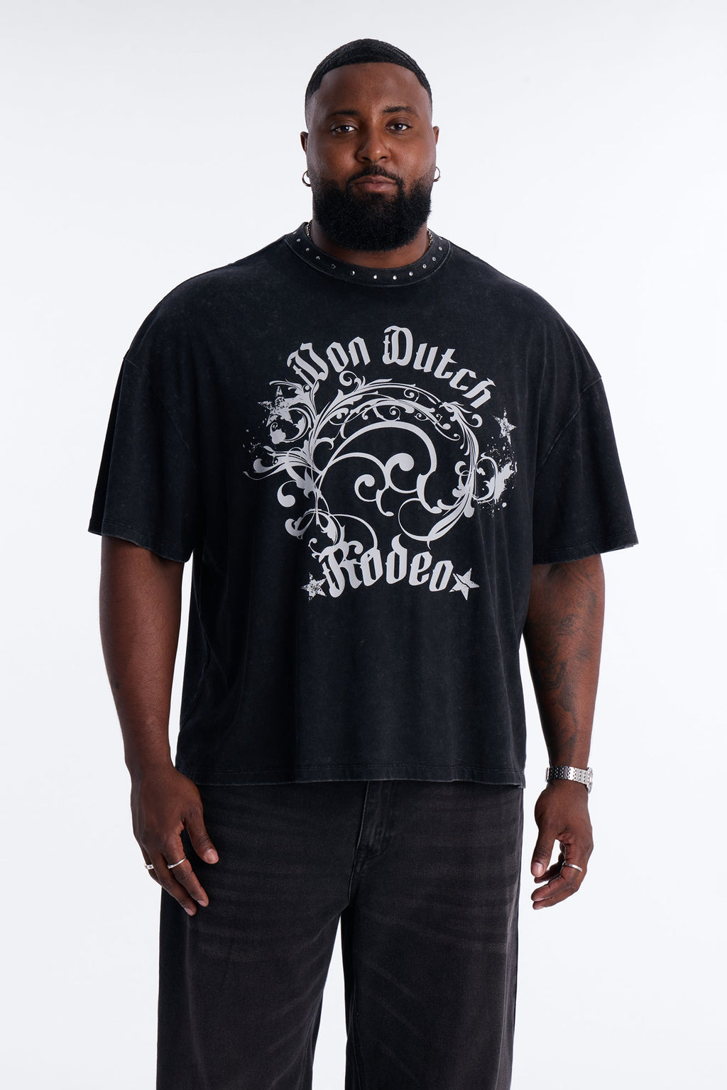Von Dutch Boxy Rodeo Stud Short Sleeve Tee - Black