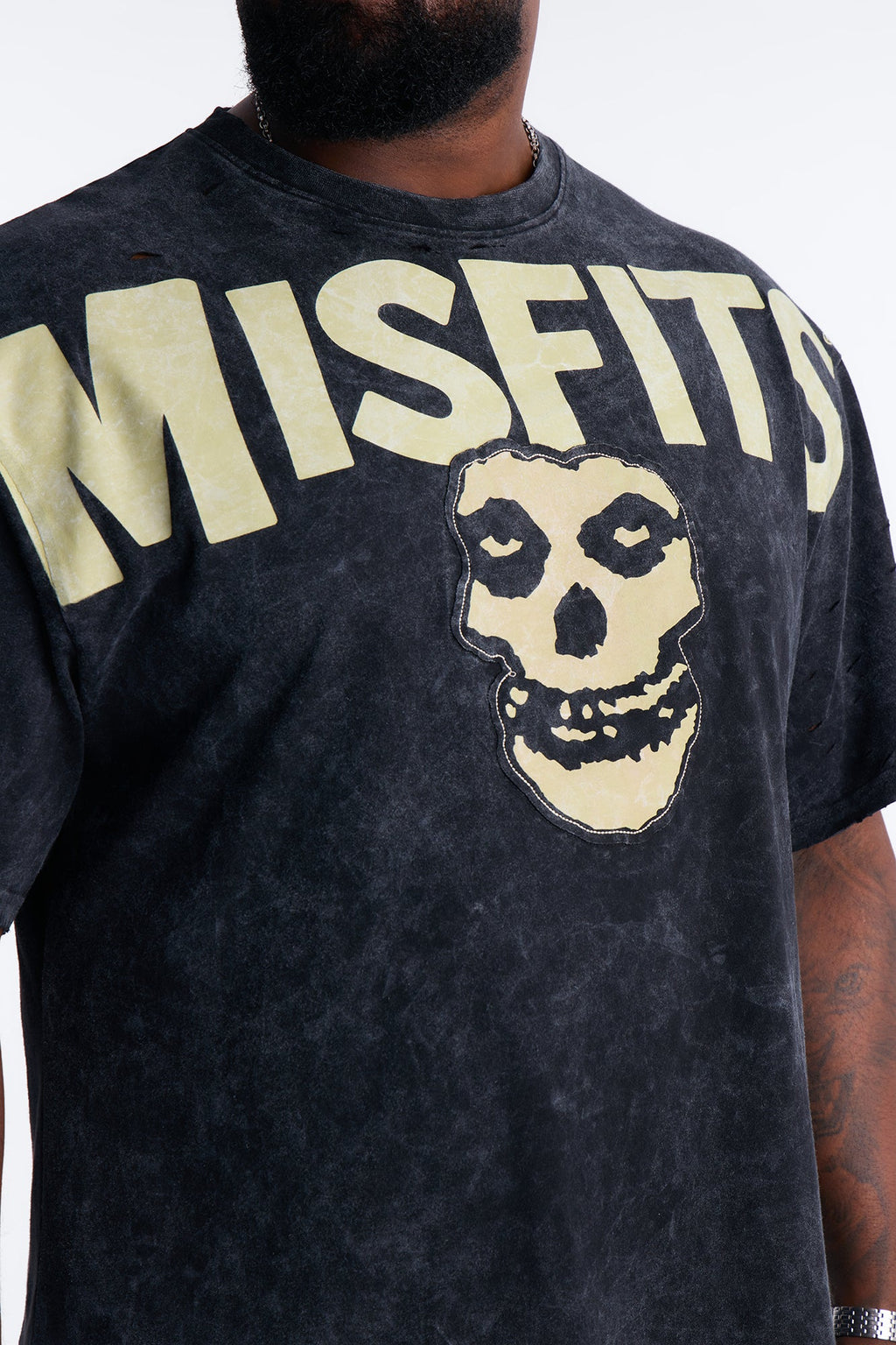 Misfits Destroyed Mineral Wash Short Sleeve Tee - Black